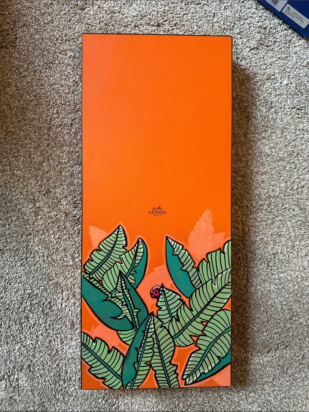 Hermès Orange Box with Tropical Leaf Design (hand painted )
